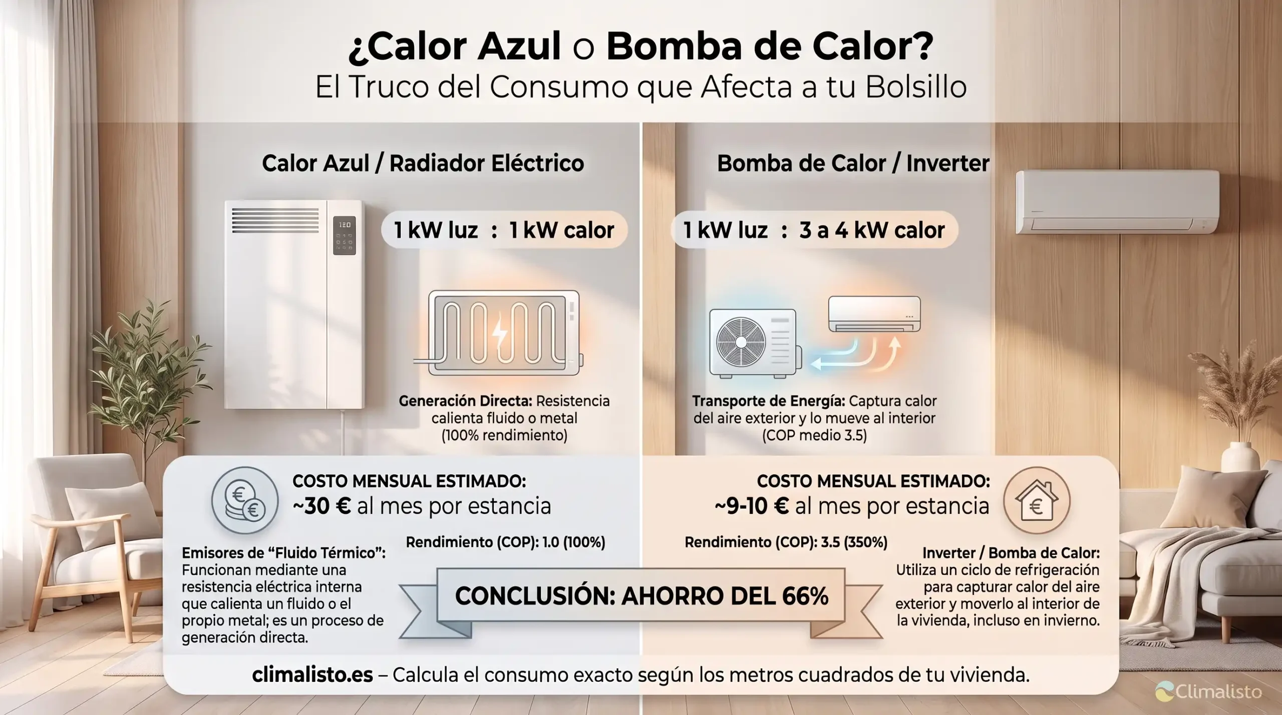 Bomba de calor o calor azul: cuál gasta menos para calentar en invierno