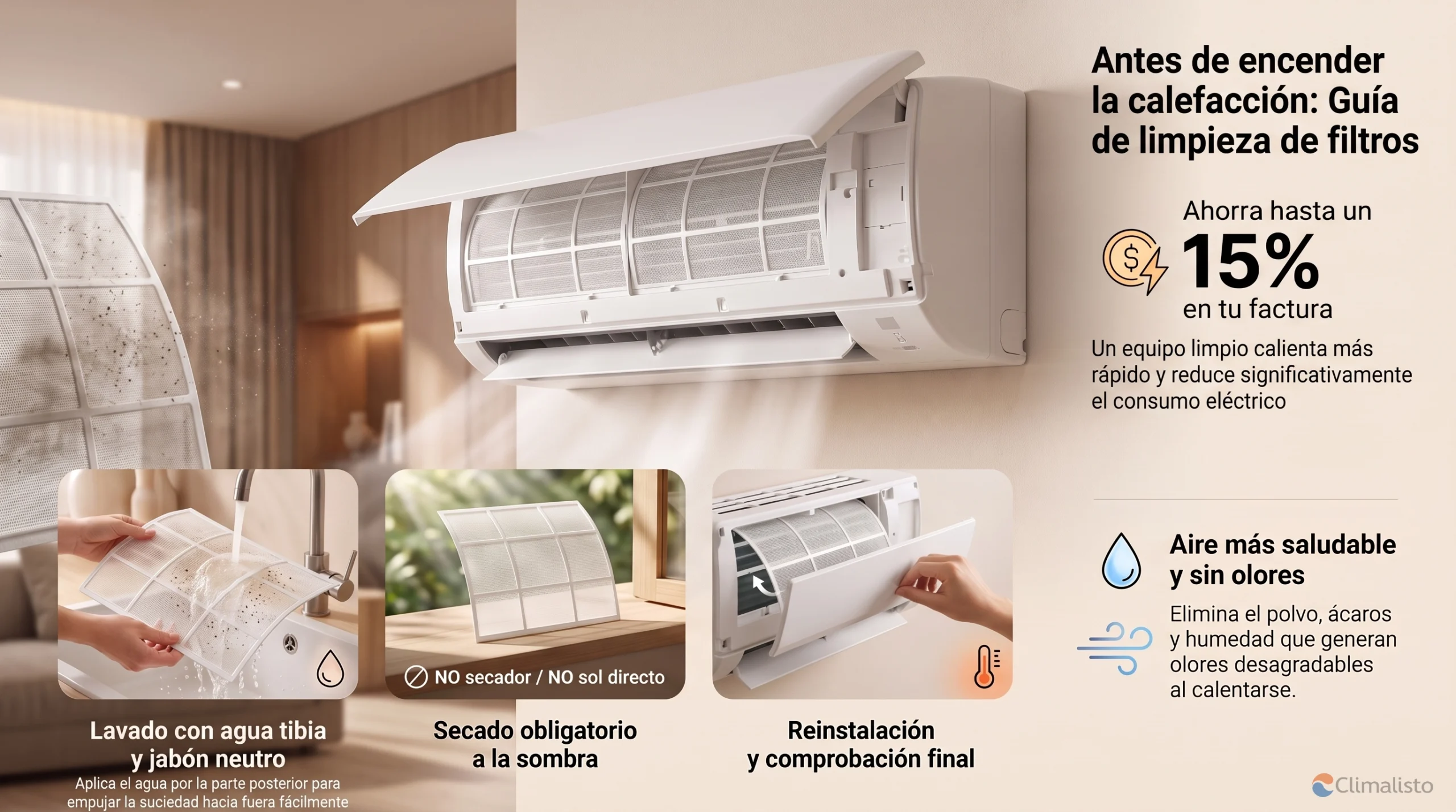 Cómo limpiar los filtros del aire acondicionado antes de poner el modo calor