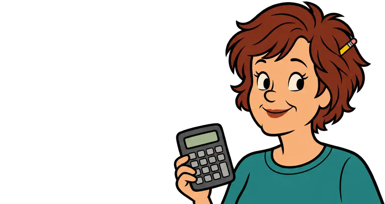 Ilustración de una persona con una calculadora para calcular el consumo y ahorrar energía