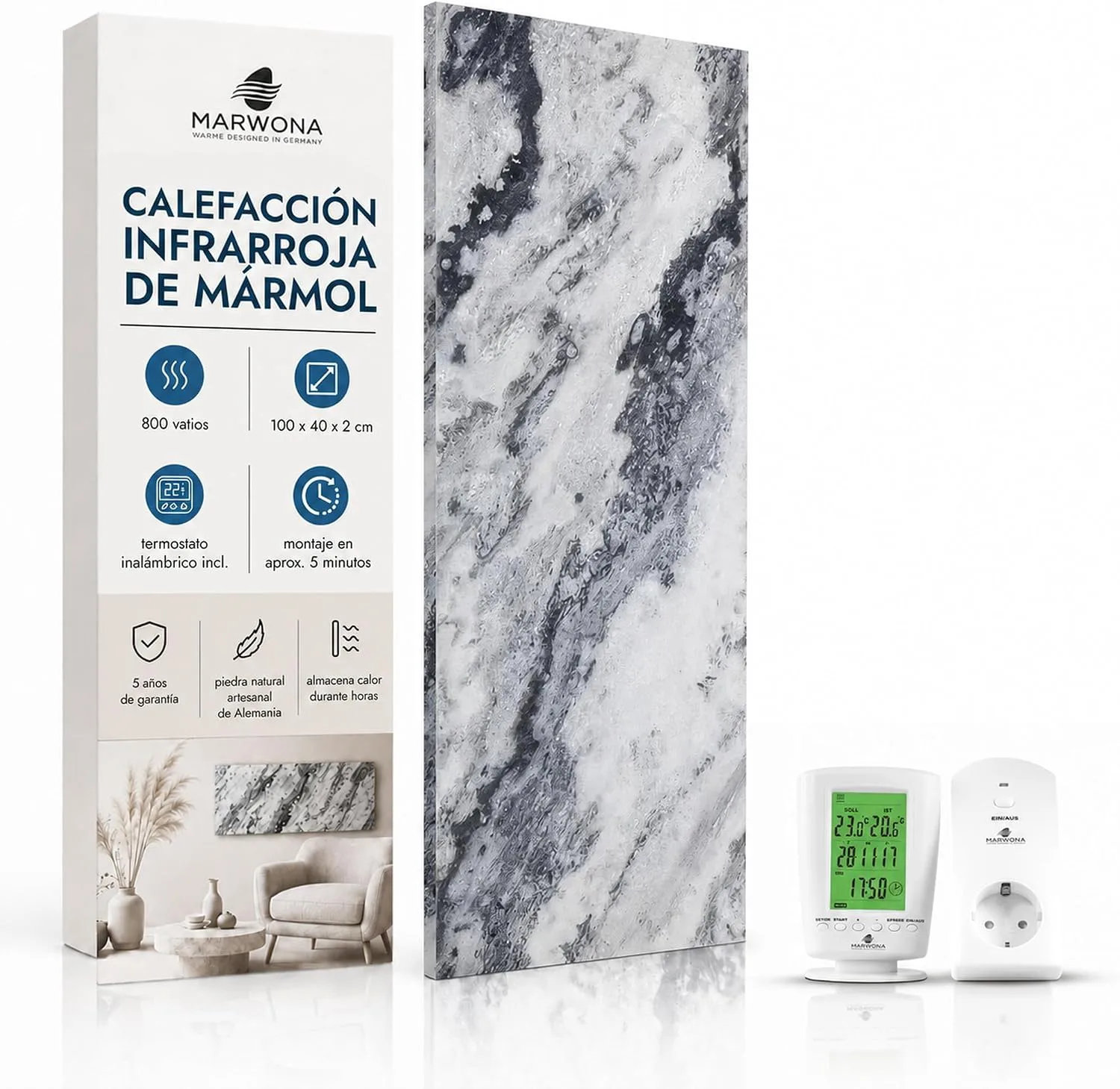 Carrara A-800 radiador infrarrojo de piedra natural 800 W
